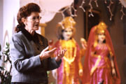 Pamela Bright, Chair of Theological Studies, on a tour of a Hindu temple.