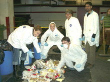Ewww! Some of the student volunteers who sifted through university garbage for R4’s waste audit. Left to right: Alexia Papadopoulos, Elisha Macmillan, Jonathan Morell, Joanna Chery and Clifford Gunapalan.
