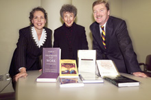 Photo of Donor Mavis Lipman (centre), reference librarian Luigina Vileno and Libraries Director William Curran